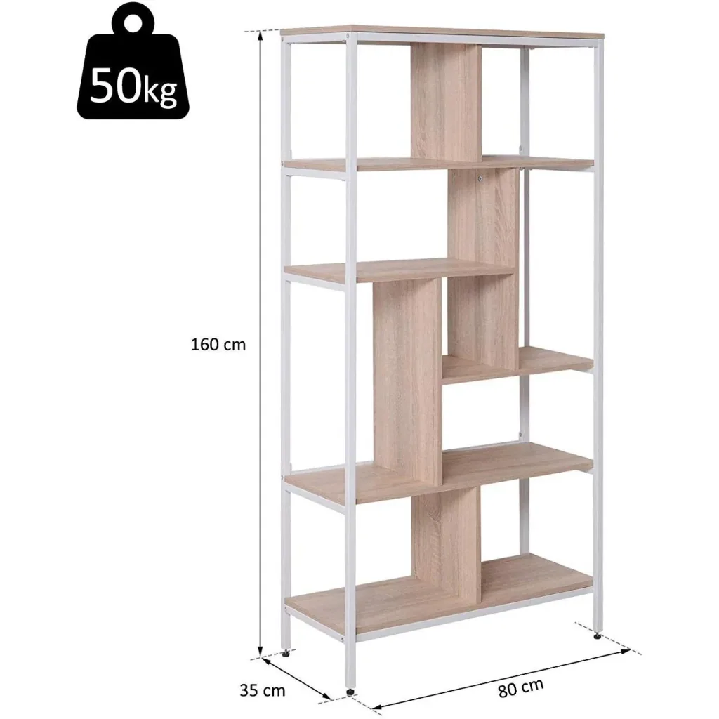 Bücherregal Holzregal Standregal Büroregal Aufbewahrungsregal Dekoregal 9 x Würfel Natur+Weiß 80x35x160cm
