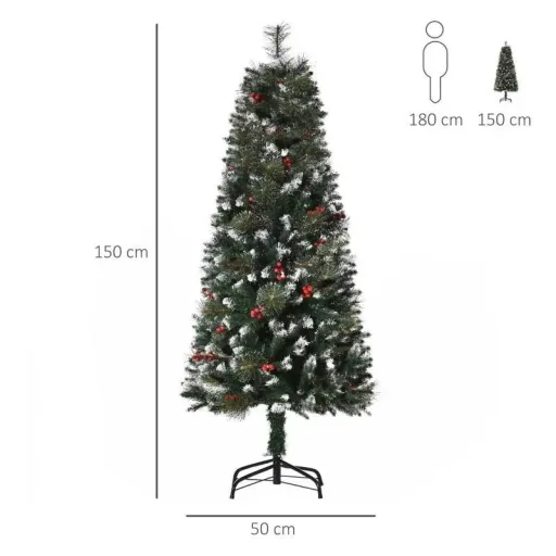 künstlicher Weihnachtsbaum 1,5 m Christbaum Tannenbaum 360 Äste PVC Metall Grün+Weiß Ø50 x 150 cm