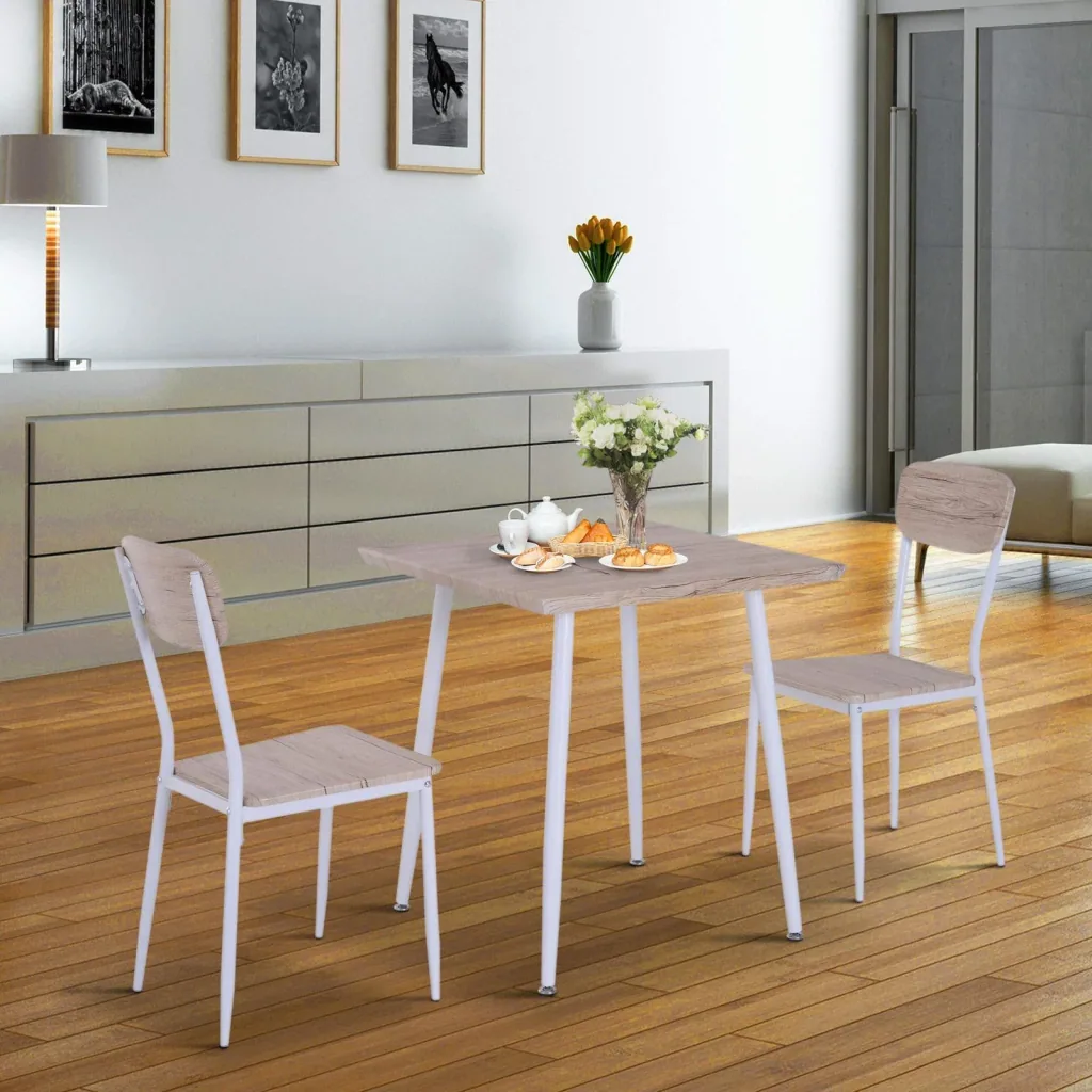 3-teilige Essgruppe Sitzgruppe Esstisch Set Holztisch Naturholzmaserung mit 1 Tisch + 2 Stühlen