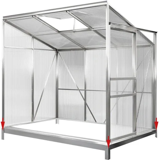 Gewächshaus mit Fundament / Aluminium-Gewächshaus / Wandgewächshaus - mit Regenrinne - Schiebetüren 192 x 127 x 202cm