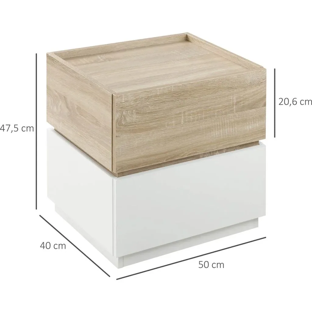 Nachttisch mit Schublade Nachtschrank stapelbar Schubladenschrank Schlafzimmer Nachtkommode Spanplatte Weiß+Natur 50 x 4