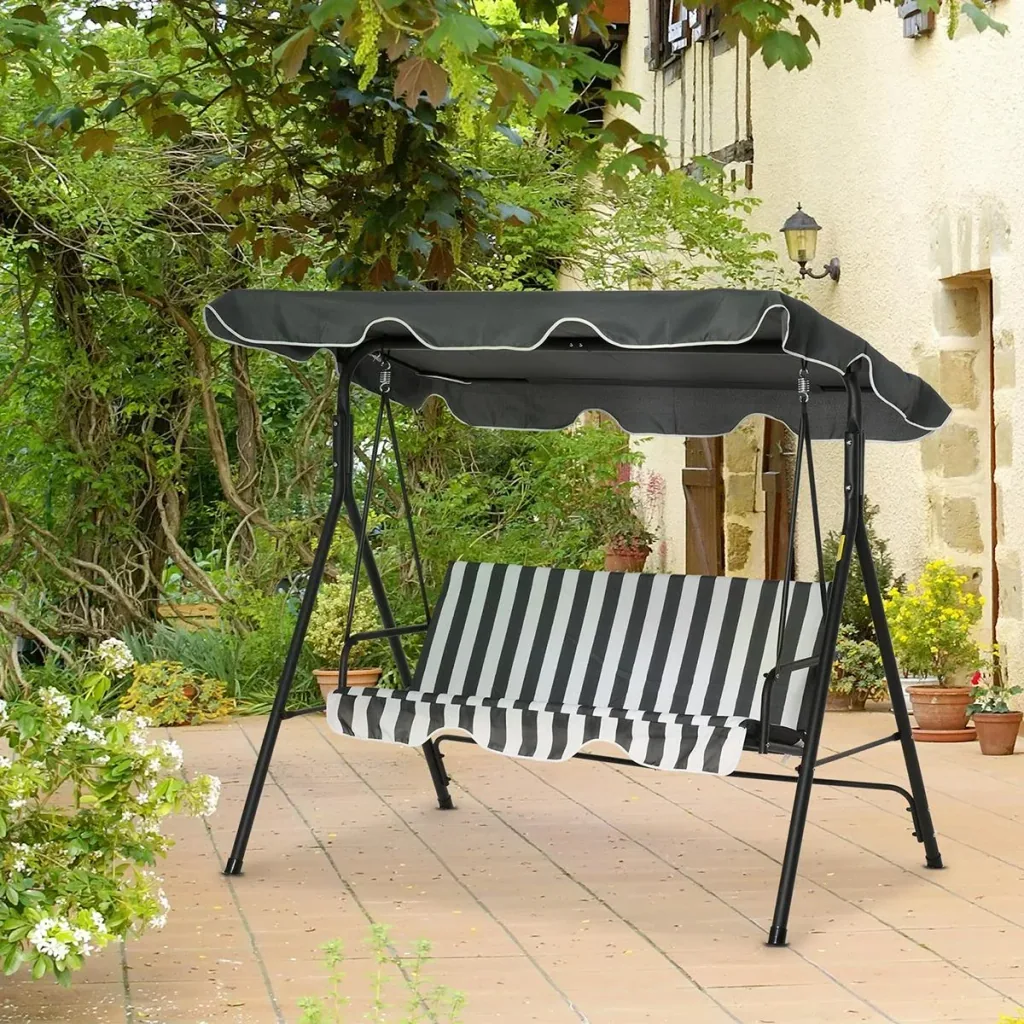 Hollywoodschaukel Gartenschaukel Schaukelbank 3-Sitzer mit Dach Stahl Grau+weiß 172 x 110 x 153 cm