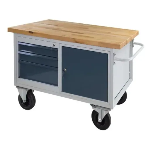 Tischwagen Etagenwagen RAL7035/7016 - 3 Schubladen, 1 Tür, 1 Ablage, B1300xT600xH827mm