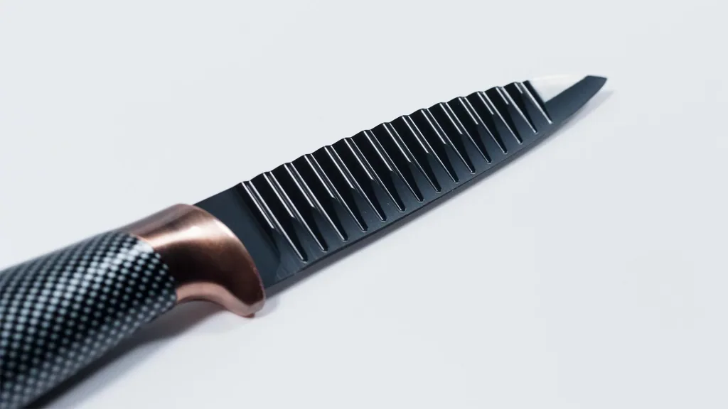 Messer-Set mit Messerblock, in Carbon-Optik, Schwarz/ Roségoldfarben, 6-teilig