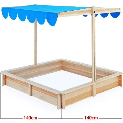 Sandkasten mit höhenverstellbarem und kippbarem Dach 140 x 140cm
