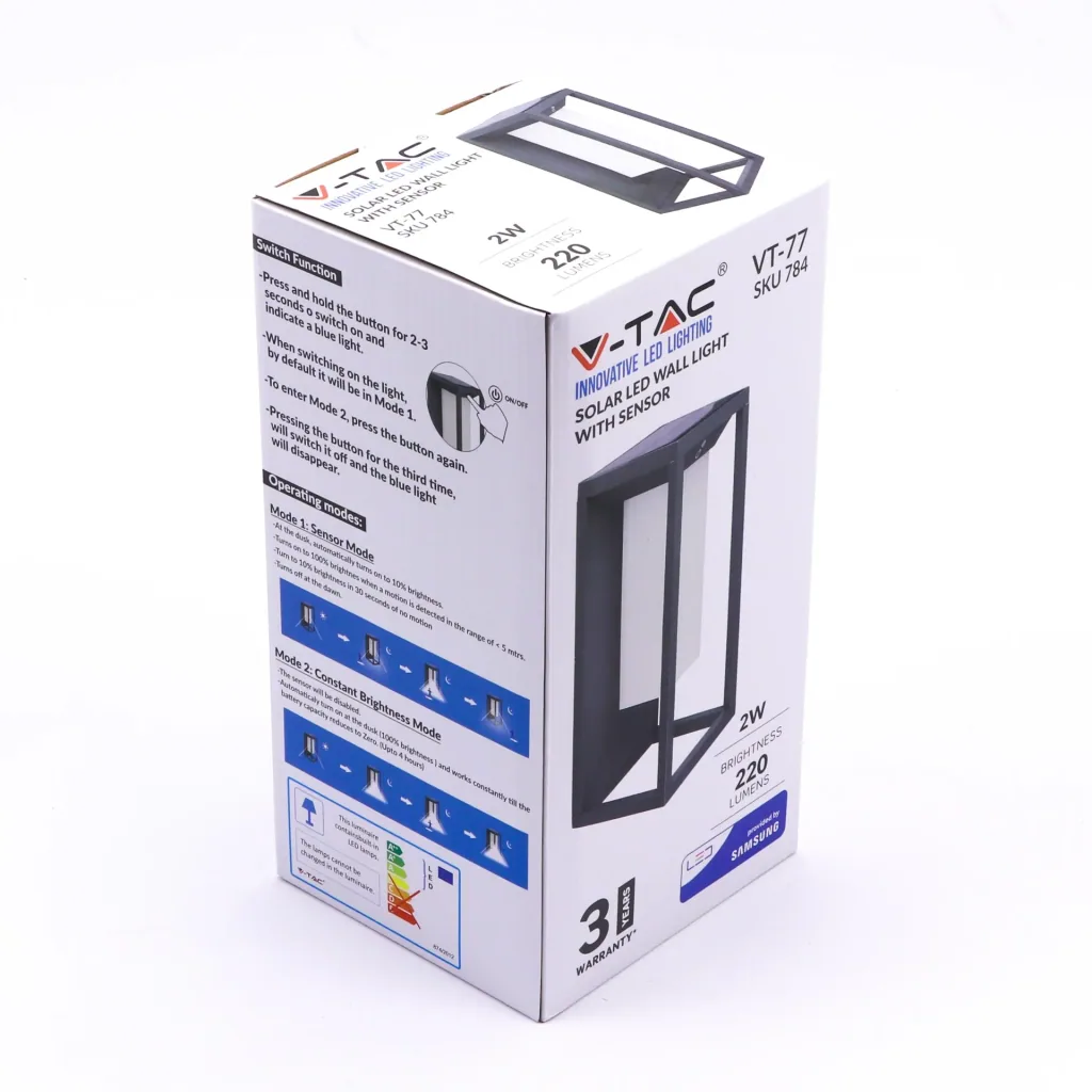 VT-77 Led-Solar-Wandleuchte - Anthrazit - 3000K