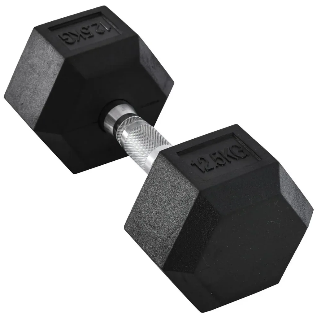 Hexagon Kurzhantel Gusseisen Hantel Gummi-Hantel Griff gerändelt Gewichte Metall Gummi schwarz 1 x 12,5 KG