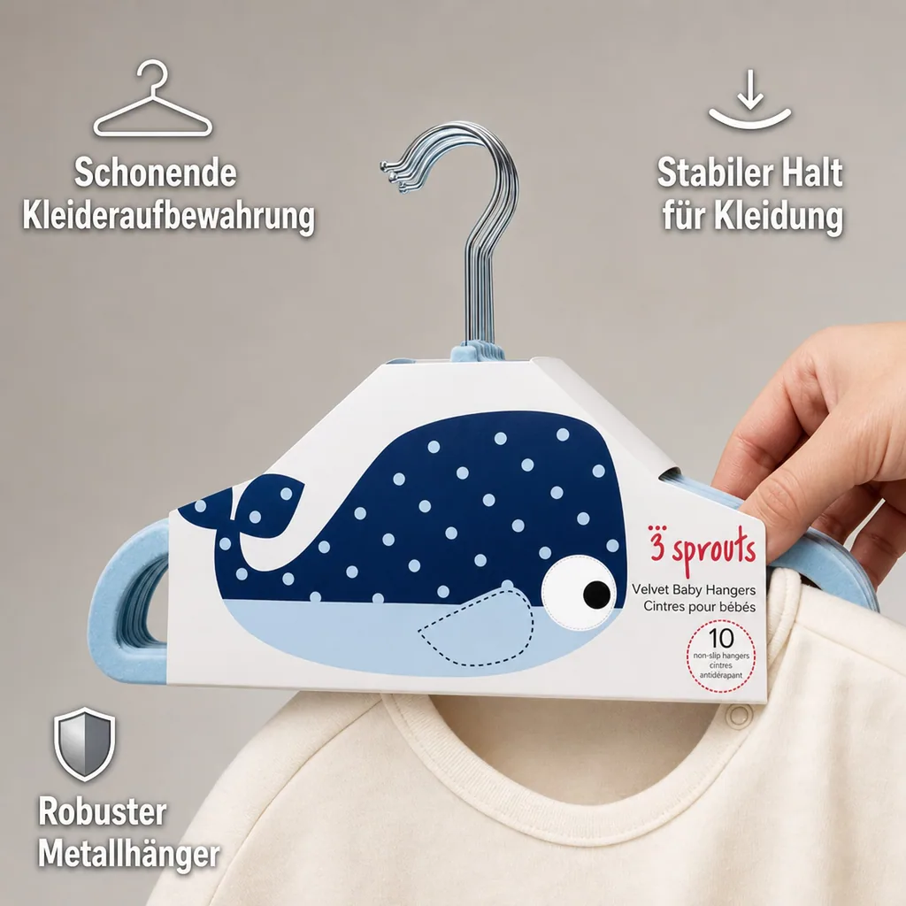 3 Sprouts Kinder Kleiderbügel Wal uni blau