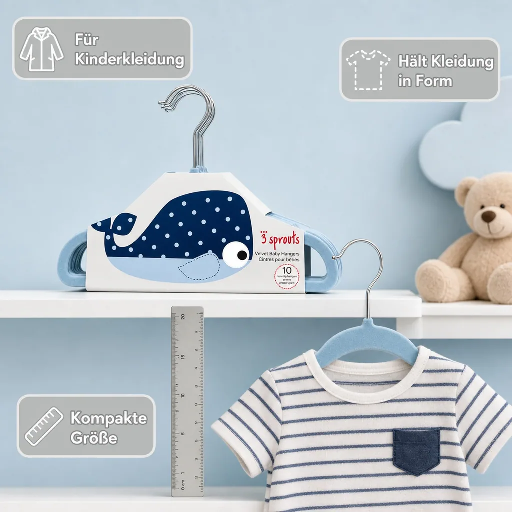 3 Sprouts Kinder Kleiderbügel Wal uni blau