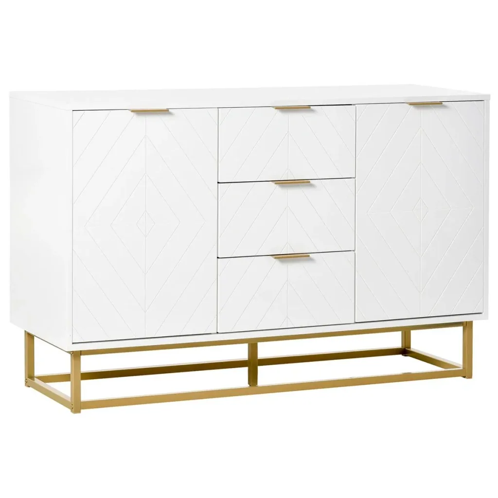 Sideboard Kommode moderner Beistellschrank mit Schränke und Schubladen Goldsockel viel Stauraum Weiß MDF Stahl 120 x 40