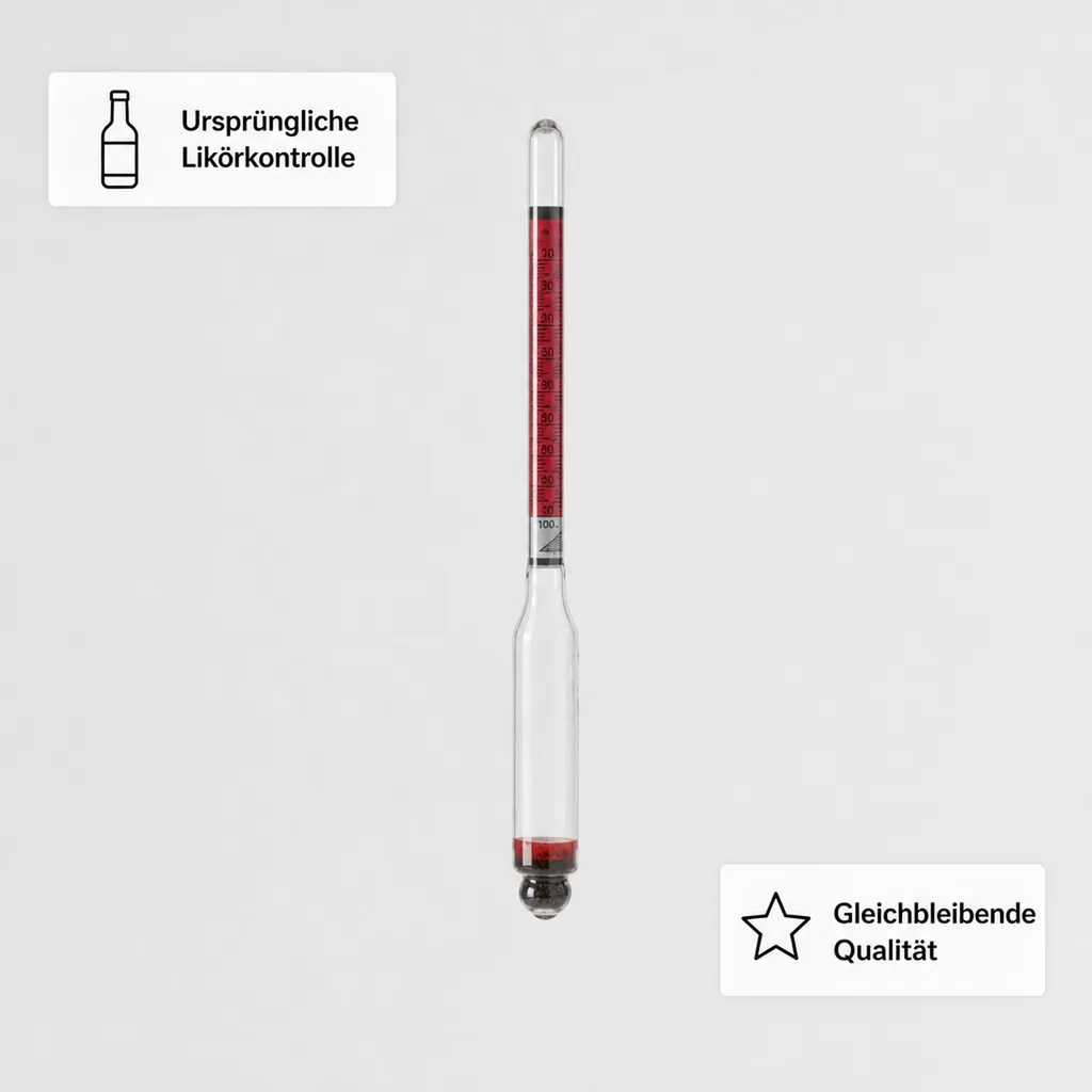Alkoholmessgerät, Alkoholmeter, Alkoholspindel mit Cartier & Gay Lussac Skala: Kupfer-Messschnabel für exakte Destillationsergebnisse
