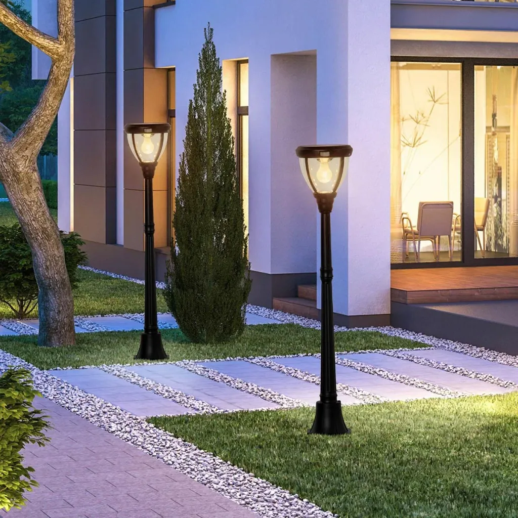 Solar Garten Laterne Gartenlampe Wegleuchte mit 31 LED 150 Lumen 3000K Aluminium gehärtetes Glas Schwarz 26 x 26 x 130 c