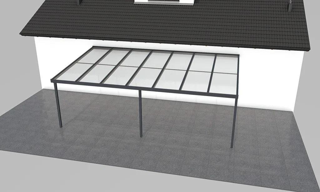 Terrassendach Premium, anthrazit, 7120 x 4060 mm - Polycarbonat Stegplatten 16 mm, bronze