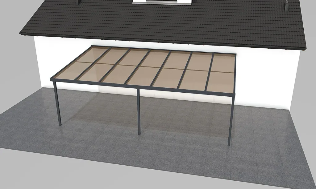 Terrassendach Premium, anthrazit, 7120 x 4060 mm - Polycarbonat Stegplatten 16 mm, bronze