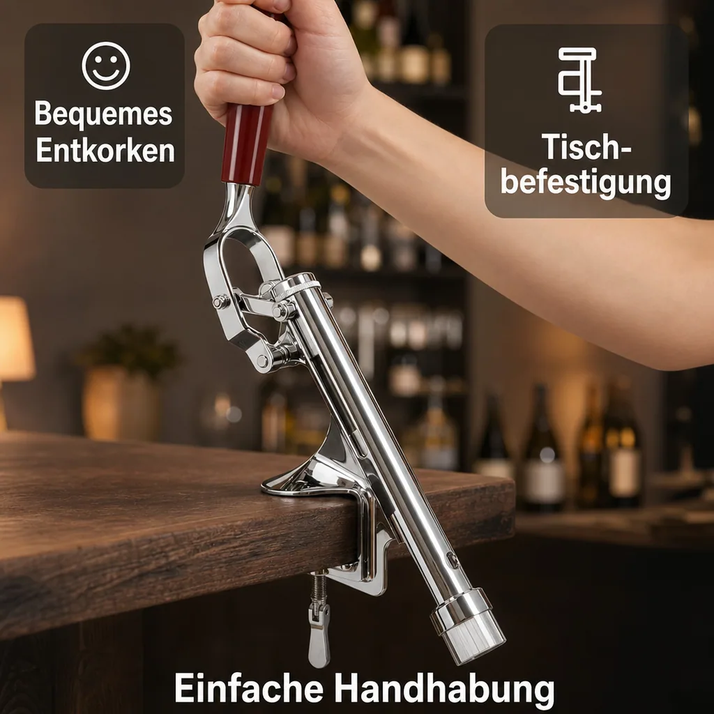 Profi Weinflaschenöffner, Weinflaschenentkorker mit Tischbefestigung - Gastronomie Korkenzieher, Austauschbare Spindel