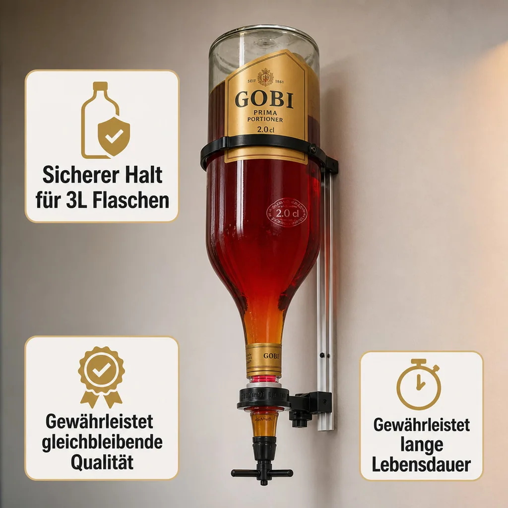 PRIMA Portionierer, Spirituosen Dosierer, Getränkeportionierer - 2.0 cl. inkl. Wandhalter für 3 Liter Flaschen