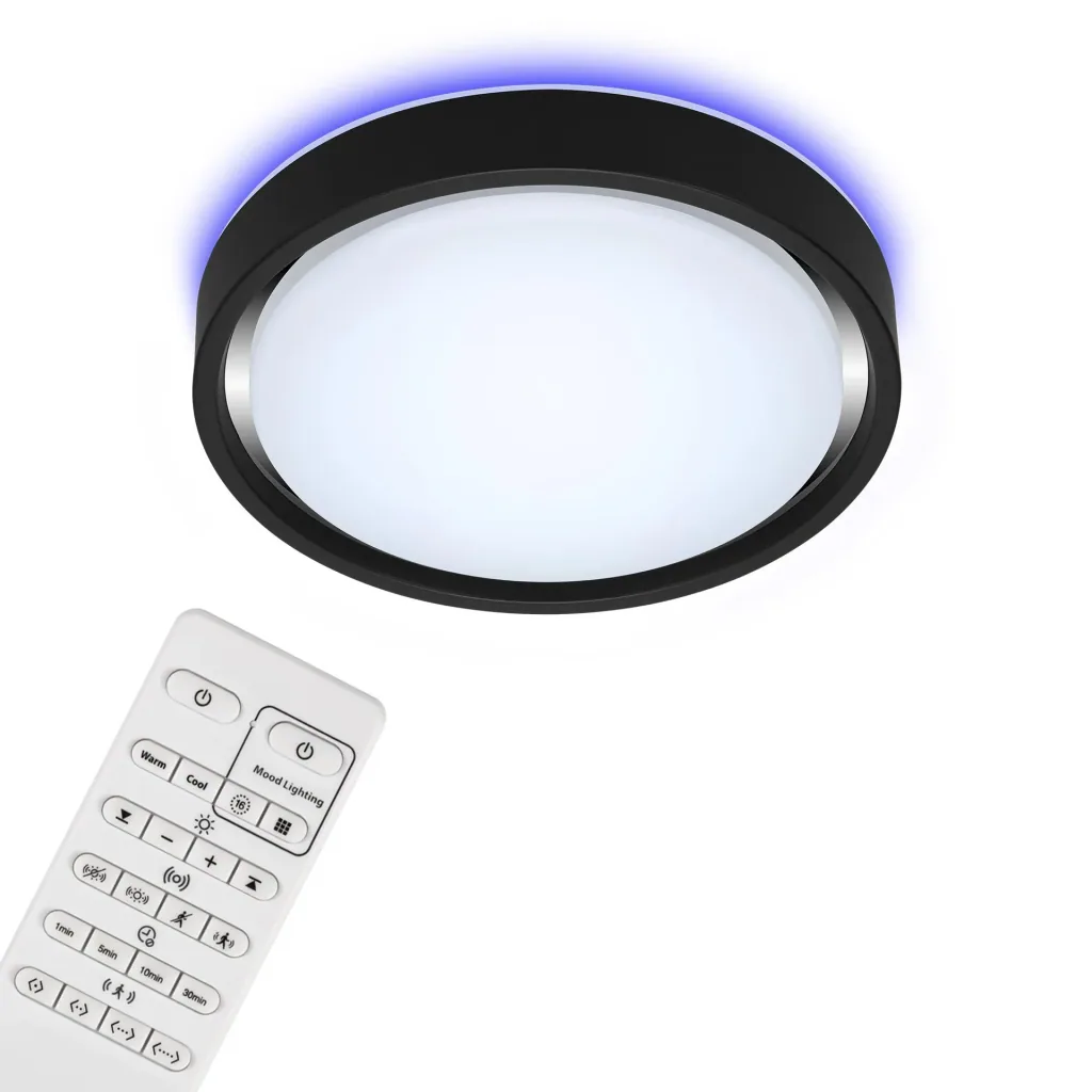 LED Deckenleuchte, rund, Ø 36 cm, CCT, Bewegungssensor, 30 Watt, schwarz