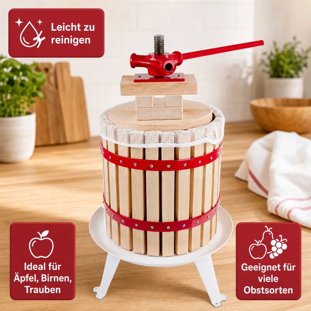 Saftpresse, Obstpresse, Weinpresse, Apfelpresse - Korb aus Holz 12L