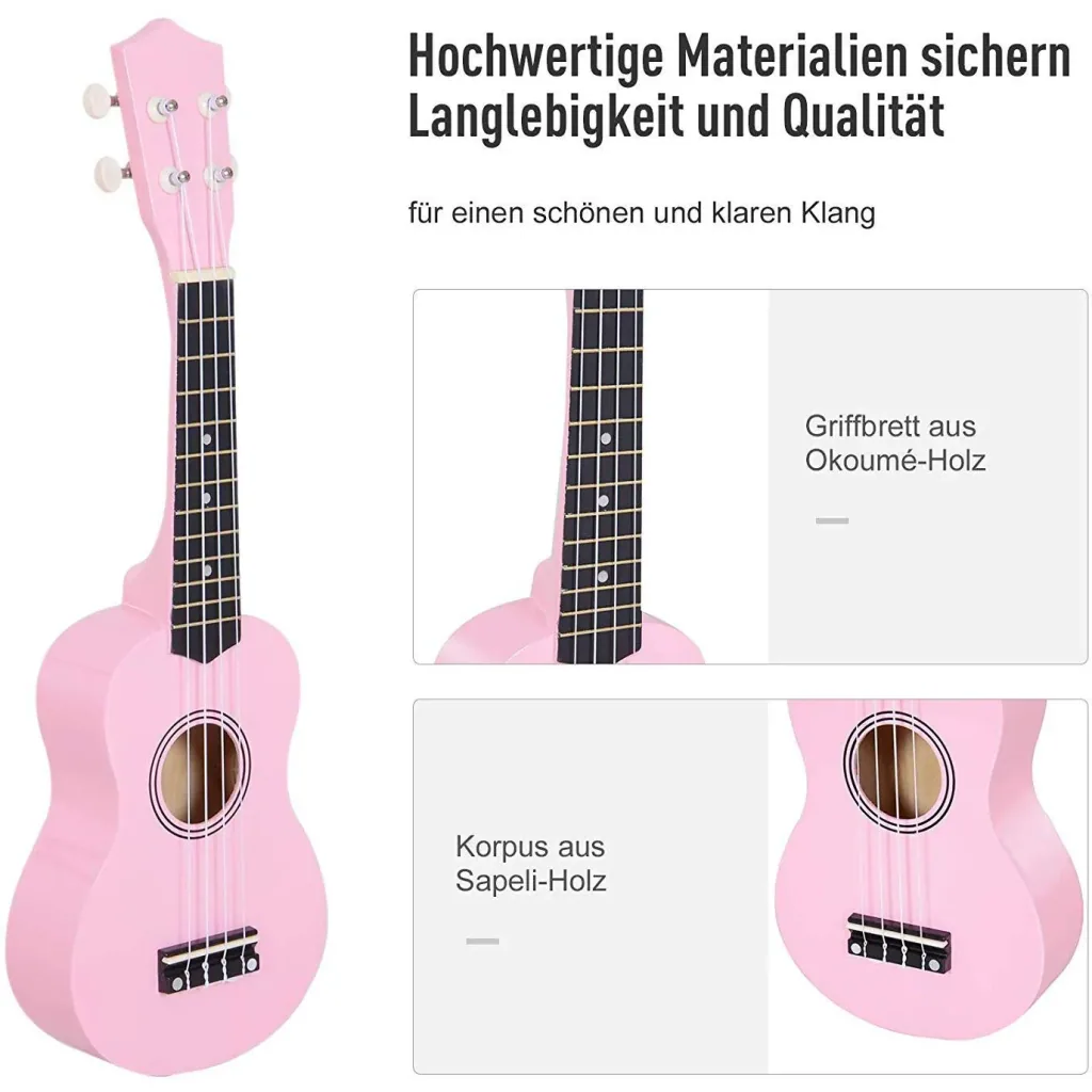 Ukulele Saiteninstrument Anfänger Nylonsaiten Birkenholz Rosa 53 x 17,5 x 6,2 cm