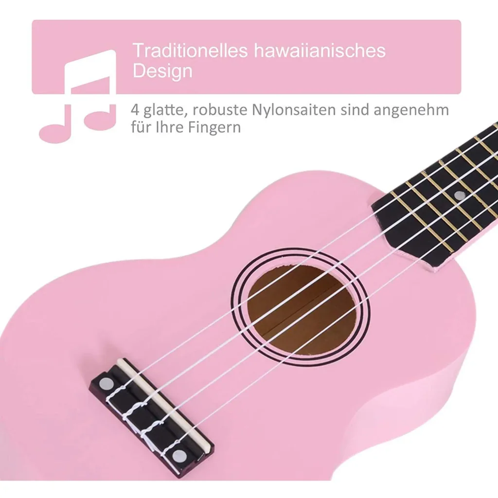 Ukulele Saiteninstrument Anfänger Nylonsaiten Birkenholz Rosa 53 x 17,5 x 6,2 cm