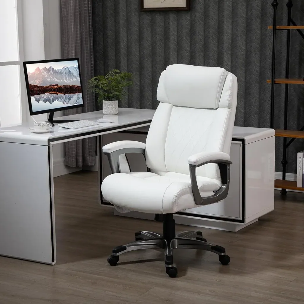 Massage-Bürostuhl 6-Punkt-Massage-Drehstuhl aus Kunstleder mit gewölbter Kopfstütze und Armlehne Weiß 70 x 76,5 x 114-12