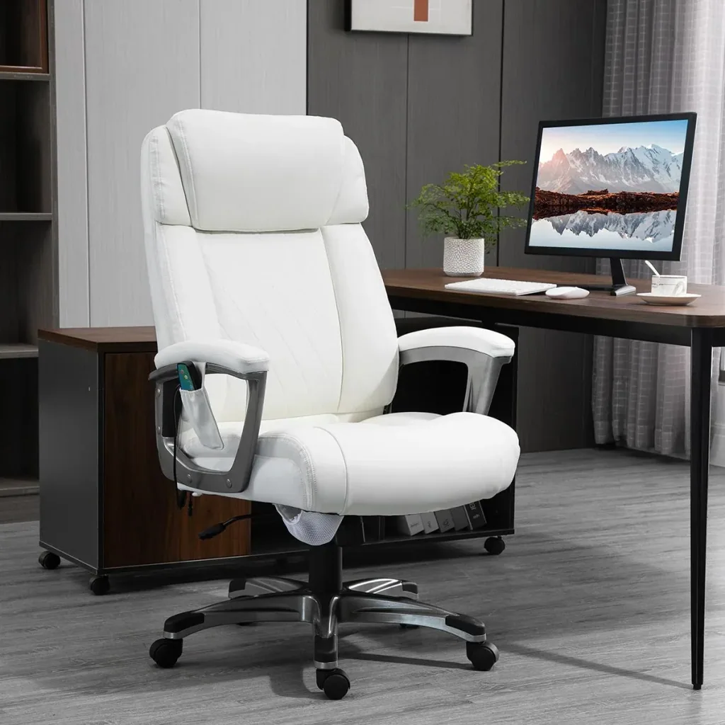 Massage-Bürostuhl 6-Punkt-Massage-Drehstuhl aus Kunstleder mit gewölbter Kopfstütze und Armlehne Weiß 70 x 76,5 x 114-12