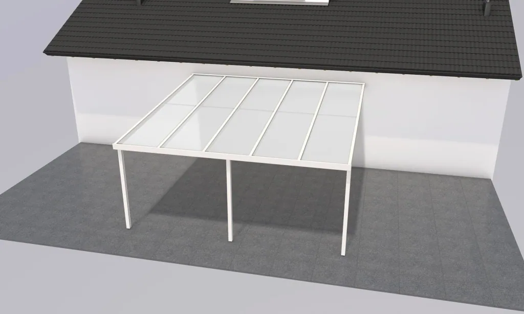 Terrassendach Premium, weiß, 5100 x 5060 mm - Polycarbonat Stegplatten 16 mm, opal