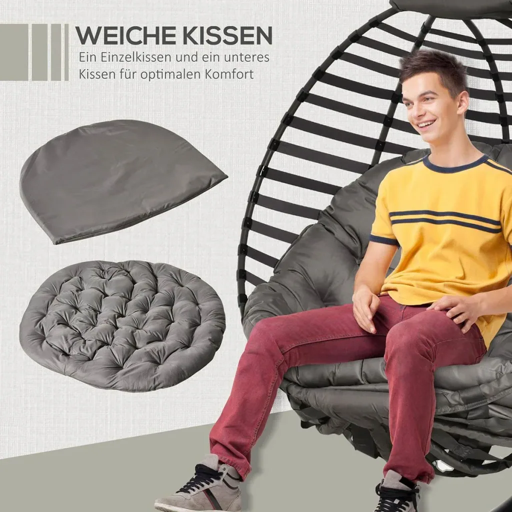 Hängesessel Hängekorb mit Gestell für 2 Personen Hängeschaukel Hängestuhl mit Kissen Korb faltbar Stahl 126 x 118 x 172