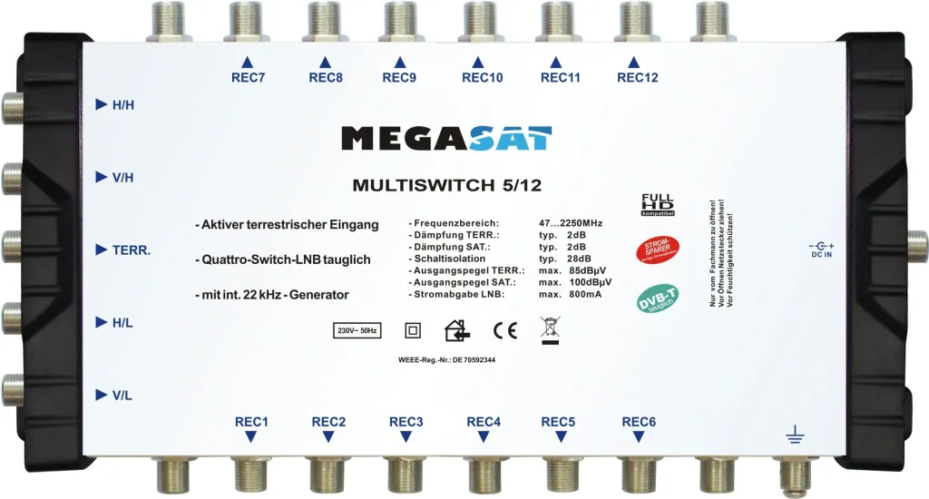 Multischalter 5/12, Profiline - Geeignet für 1 Satellit bis zu 12 Teilnehmer