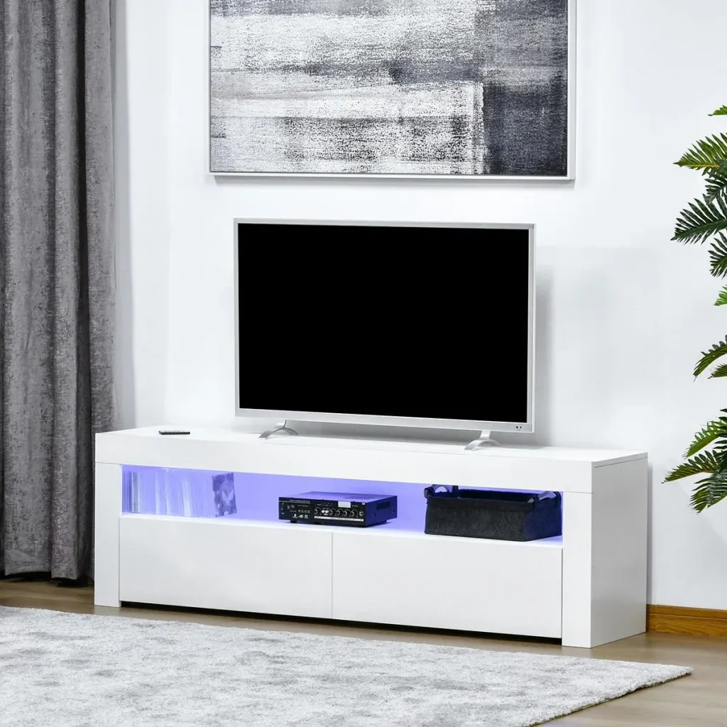 Fernsehtisch Fernsehschrank TV-Board TV-Schrank Unterschrank mit LED und Schublade MDF Spanplatte Weiß 160 x 35 x 50 cm