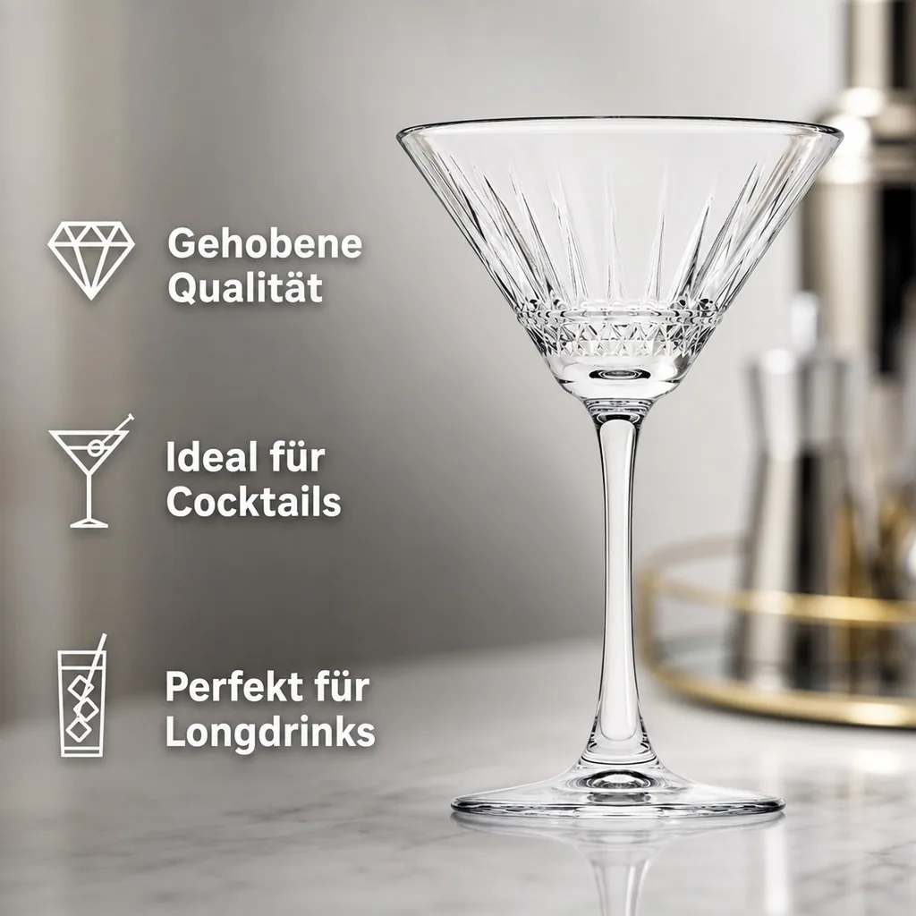 Cocktailgläser, Trinkgläser 6er-Set - Elysia, 220 ml - elegantes Design, spülmaschinenfest, ideal für Cocktails