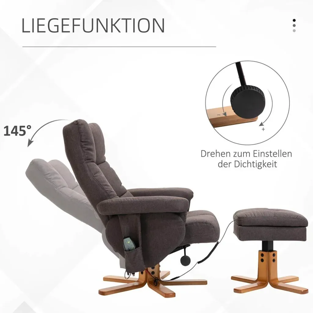 Massagesessel mit Fußhocker Relaxsessel Fernsehsessel TV Sessel 145°-Neigung Polyester Braun 80 x 86 x 99 cm