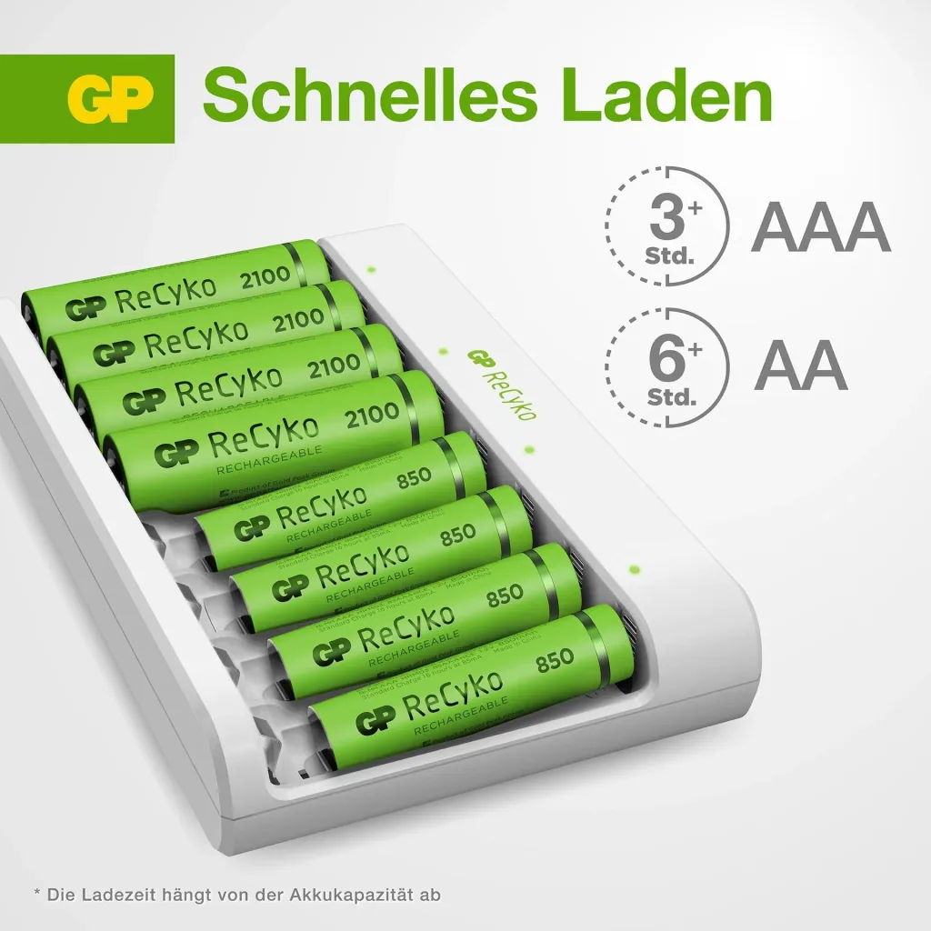 USB Ladegerät für 8 AA/AAA NiMH Akkus inkl. 4 ReCyko Mignon Akkus 2100 mAh + 4 ReCyko Micro Akkus 850 mAh