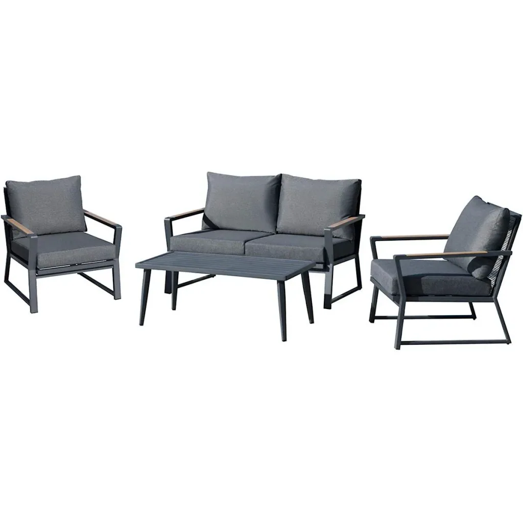 4-teiliges Gartenmöbel-Set mit Sofa, Stühlen und Beistelltisch dunkelgrau