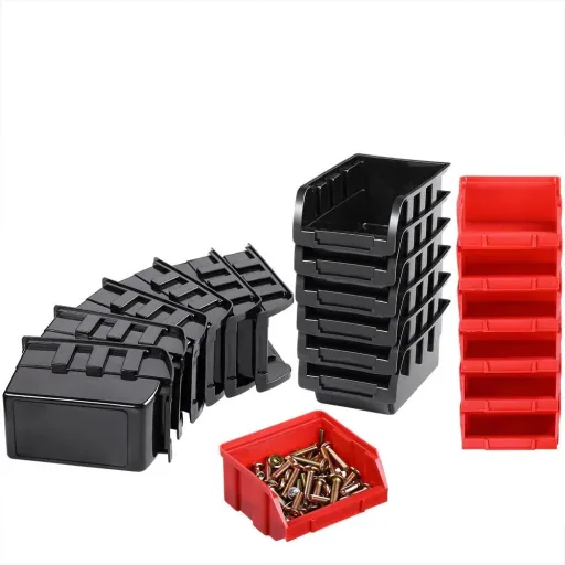 2x Geräteschuppen mit Stapelboxen 32 Stück - 2 Wandplatten von 32x38x2 cm
