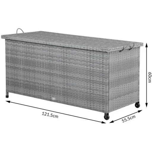 Aufbewahrungsbox Garten Poly Rattan Wasserdicht rollbar grau 122x56x61 cm