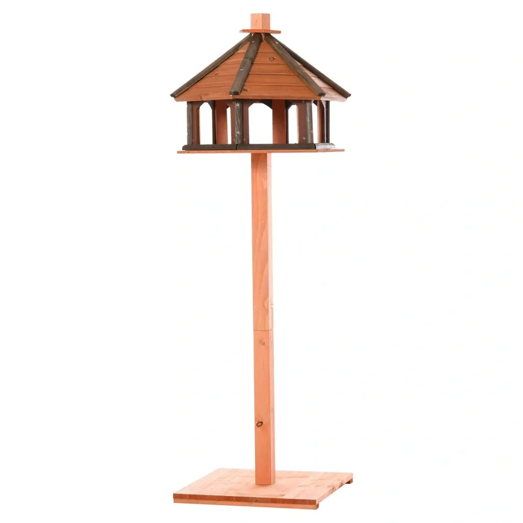 Vogelhaus hölzerner Vogelvilla Futterhaus Vogelständer Vogel-Tischvogelhaus Spielstand mit wasserfestem Dach für den Aus