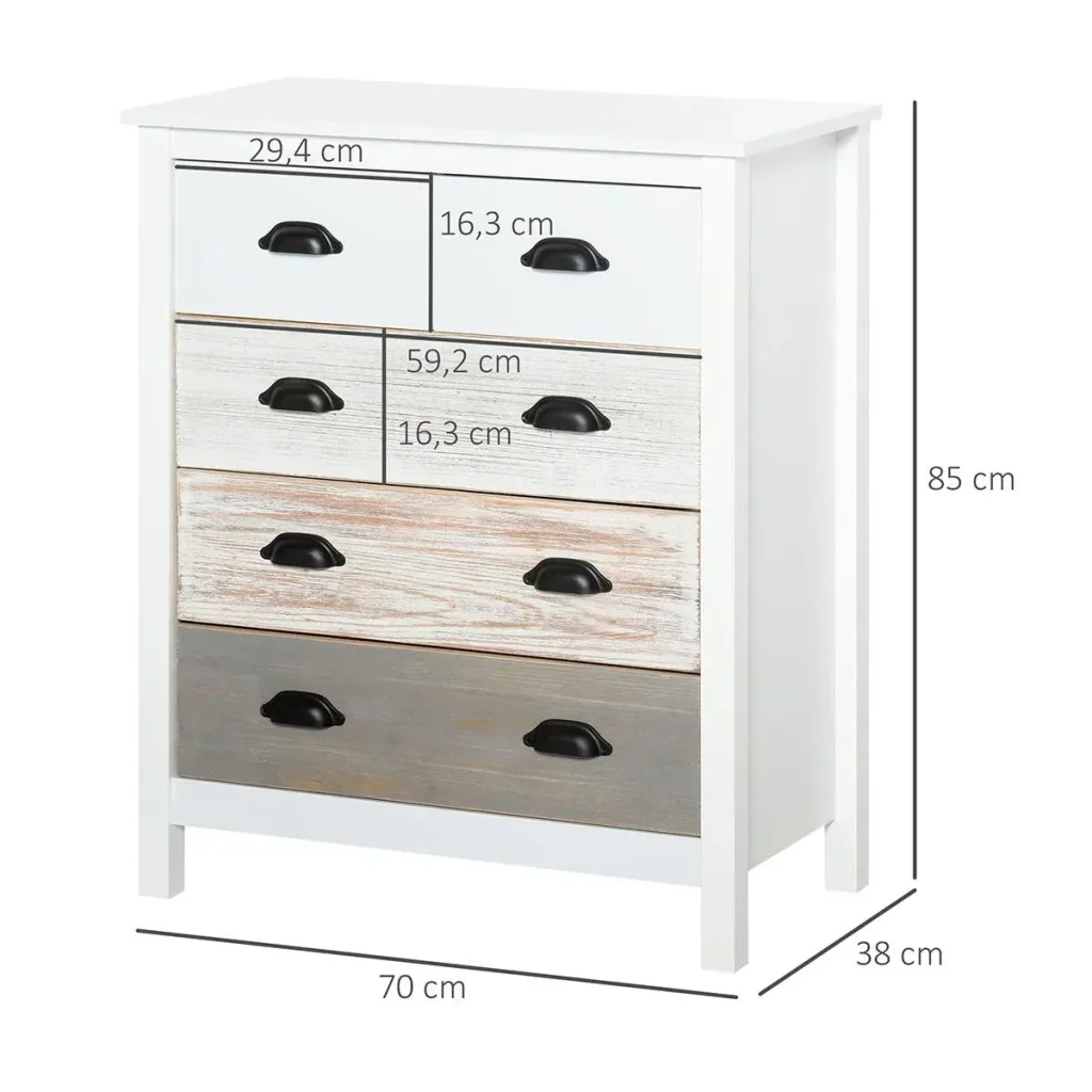 Schubladenschrank Beistellschrank mit 5 Schubladen Kommode MDF Tannenholz 70 x 38 x 85 cm