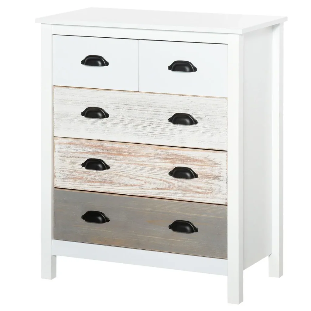 Schubladenschrank Beistellschrank mit 5 Schubladen Kommode MDF Tannenholz 70 x 38 x 85 cm