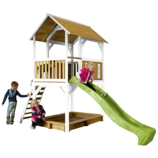 Pumba Spielturm Braun/Weiß - Lindgrüne Rutsche
