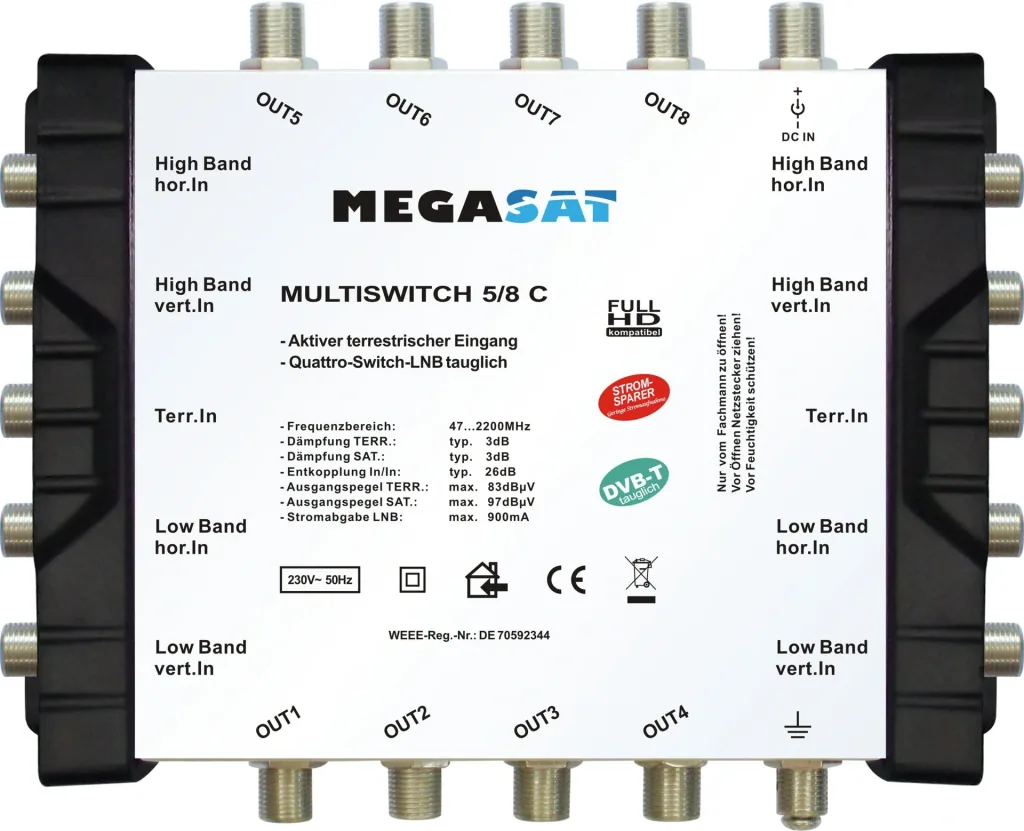 Multischalter 9/16 C - Erweiterbares System. Geeignet für 2 Satelliten bis zu 16 Teilnehmer pro Multischalter