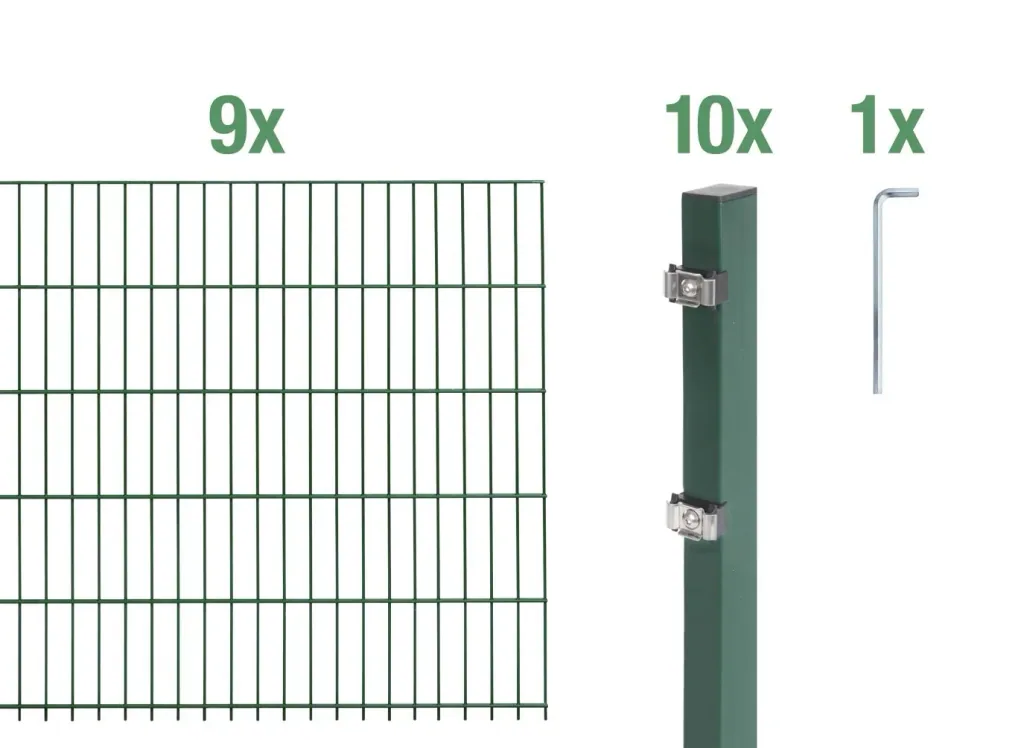 Doppelstabmattenzaun Komplettset, grün, Höhe 140 cm, Länge 18 m