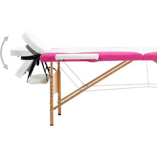Klappbarer Massagetisch 2 Zonen Holz weiß und rosa