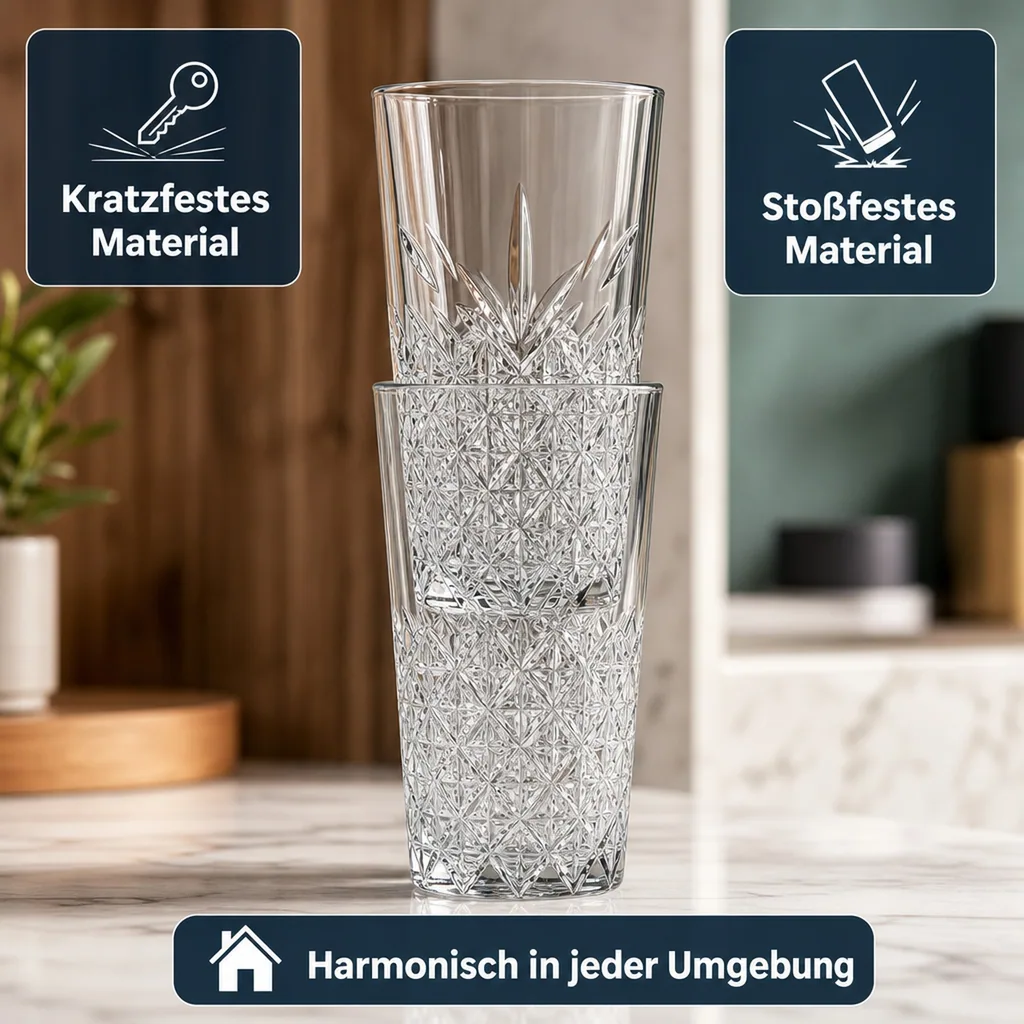Longdrinkgläser, Trinkgläser (6 Stück, 470ml) Timeless - Zeitlose Eleganz & Stapelbar - Für Cocktails & mehr