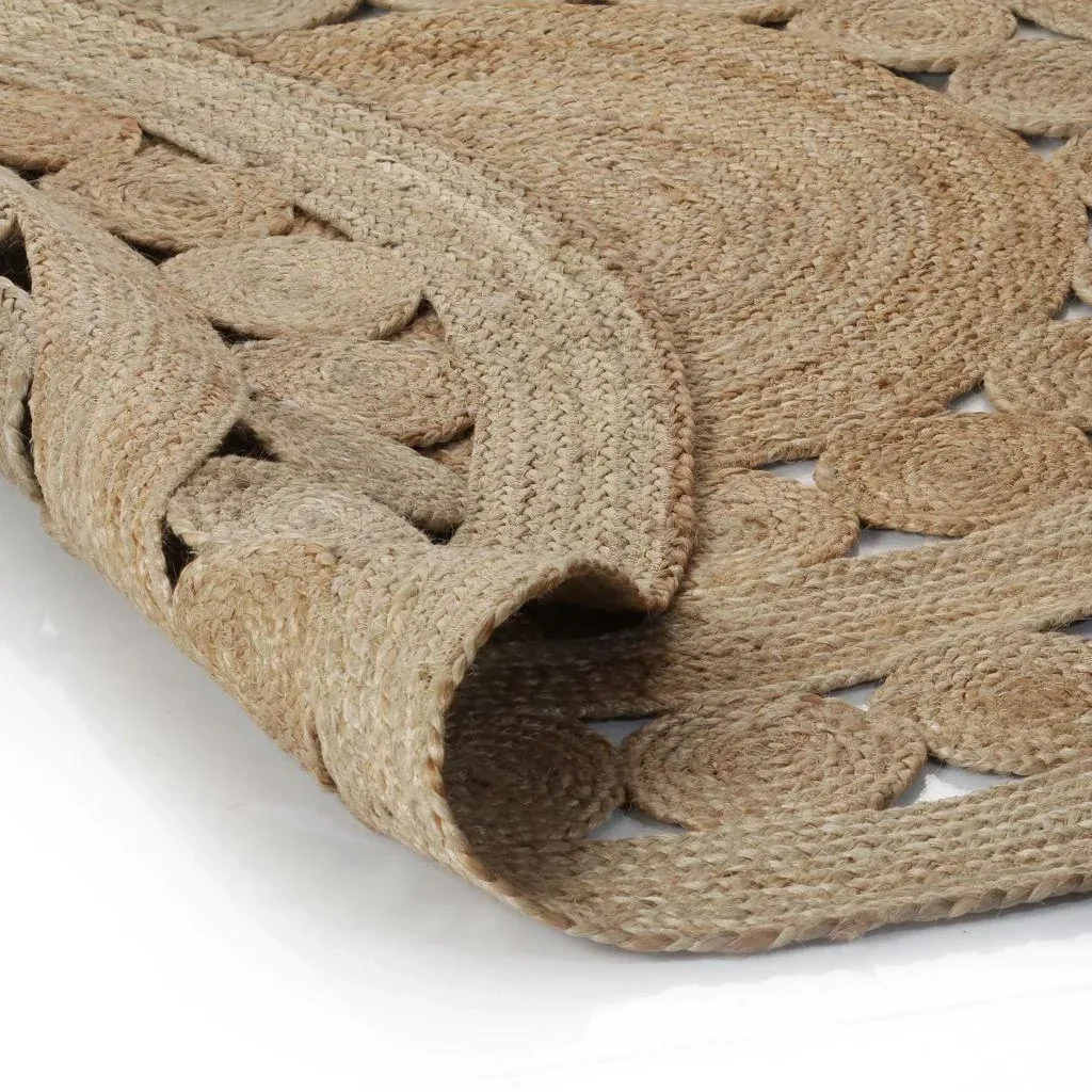Teppich mit Design rund 120 cm gewebte Jute