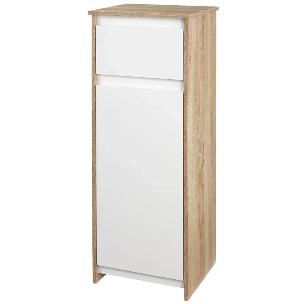 Badschrank Badkommode Badezimmerschrank Badregal Standschrank mit 2-stufigen Schrank und 1 Schublade Umschlagdesign plat