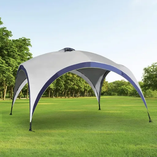 Garten Pavillon Pergola Partyzelt Sonnenschutz wetterfest Polyester Cremeweiß + Blau 4 x 4 x 2,5 m