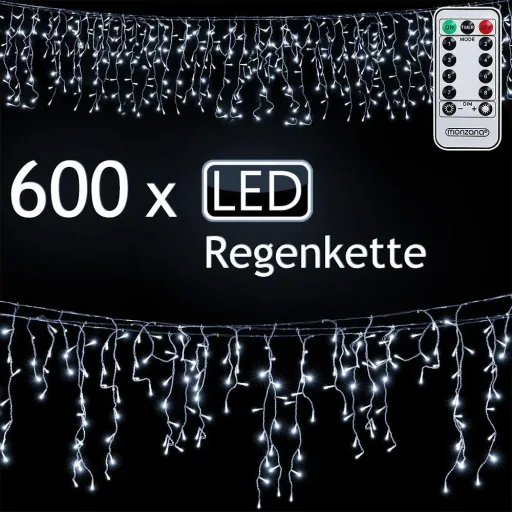 LED-Kette fallender Regen weiß und Fernbedienung