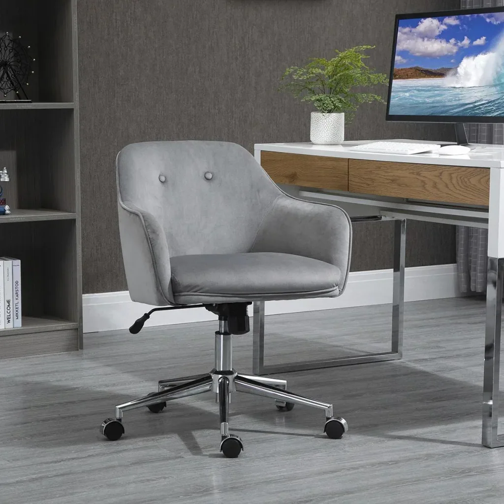 Bürostuhl mit Wippenfunktion Home-Office-Stuhl höhenverstellbarer Schreibtischstuhl ergonomisch 360°-Drehräder Samt-Tou