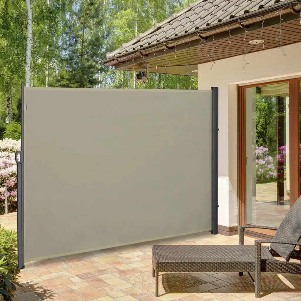 Seitenmarkise, Sicht- und Sonnenschutz, Seitenrollo, Polyester, Beige, 3 x 2 m